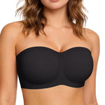 OEAK Womens Strapless Bras Jelly Push Up Bandeau Bra Non Slip Wireless Supportive Padded Bras Seamless Comfortable Tube Bra Airy Black L