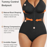 SHAPERX Women's Shapewear Bodysuit Tummy Control Seamless Zip-Up Body Shaper Waist Defining Body Suit,SZ5861-Black-S/M