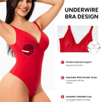 Nebility Shapewear Bodysuits for Women Tummy Control Body Shaper Deep V Neck Thong Body Suits (Red,Small)
