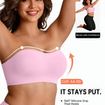 Vertvie Strapless Bra Wireless Non-Slip Push Up Bandeau Bras for Women Full Support Tube Tops Padded Bralette S-Large Breasts(Light Pink,Large)