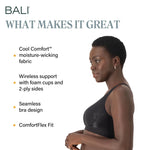 Bali Women's Comfort Revolution Shaping Wirefree Bra DF3488, Black Tropic, Small
