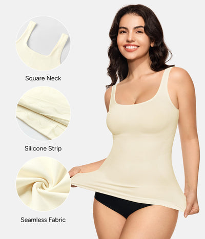 Nebility Shapewear Tank Tops for Women Seamless Compression Tank Top Body Shaper Tummy Control Square Neck Camisole Tops(Beige,3X-Large)