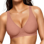 OEAK Womens Deep V Bras Wireless Comfortable Bra Supportive No Underwire Bras Tshirt Push Up Bralettes Plunge Seamless Bra Dusty XS
