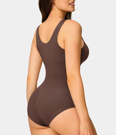 Nebility 2 Piece Shapewear Bodysuit for Women Tummy Control Slim Fit Sleeveless Round Neck Body Suit(Black/Brown 2pk,Medium-Large)