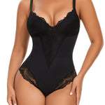 Werena Lace Tummy Control Shapewear Bodysuit for Women Slimming Body Shaper V Neck Sculpting Thong Bodysuit(A#02 Black(Sculpting),3X-Large)