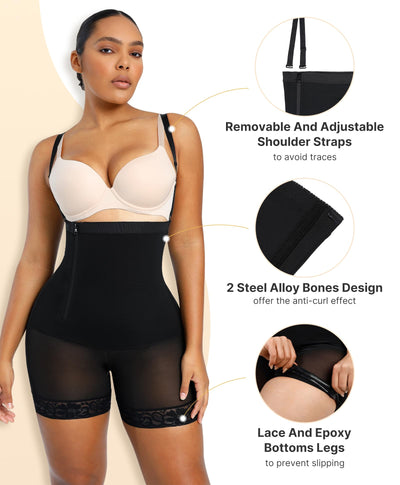 SHAPELLX Black Shapewear High Compression Shapewear Side Zipper Faja Body Shaper Tummy Control Butt Lifter Waist Trainer Bodysuit For Women Extra Firm Tummy (Black, 3X-Large)