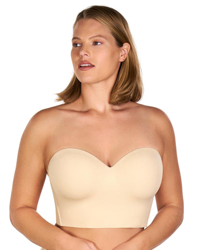 HSIA Longline Strapless Bra for Women, Anti-Slip Support Corset for Large Bust Convertible Bustier Bandeau for Big Breasts Beige