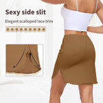MANCYFIT Half Slips for Women Underskirt Short Mini Skirt with Floral Lace Trim Dark Brown Medium