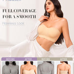 Finduself Strapless Bras for Women Non-Slip Wireless Bandeau Bra Seamless Padded Tube Top Bra Including Fabric & Clear Straps