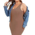 Wikoan Women's Plus Size Full Slip Dress Soft V-Neck Under Dress Sleeveless Tank Top Dress Wide Strap Slip Nightgown,Coffee,XL