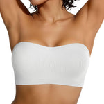 OEAK Supportive Strapless Bras for Women Push Up Wireless Bandeau Bra Non Slip Seamless Bras Comfortable Padded Bralette White XXL