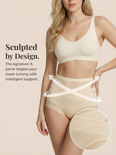 newnice Women High Waisted Underwear: Tummy Control Lace Briefs Full Coverage Breathable Panties for Postpartum 4-Pack (CA/US, Alpha, Medium, Regular, Regular, Black, Black, Beige, Coffee)