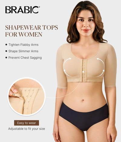 BRABIC Shaper Tops for Women Arm Compression Post Surgery Front Closure Bra Tank Top Shapewear (Beige, L)