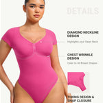 FeelinGirl Shapewear for Women Compression Tummy Control Thong Bodysuits Going Out Dress for Women Short Sleeve Tops Raspberry Pink L