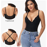 SHAPERIN Sexy Lace Bodysuit for Women Shapewear Tummy Control Corset Bodysuit Thong Tank Tops Body Suit Shaper Black S
