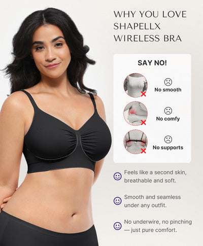 SHAPELLX Wireless Bra for Womens Lightweight Seamless Super Stretch Bra Comfortable Soft Bralette Black Medium