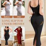 Miguofan Shapewear Slips for Under Dresses Full Slip Dress for Women Tummy Control Seamless Body Shaper V Neck Slip (US, Alpha, Large, Regular, Regular, Black)