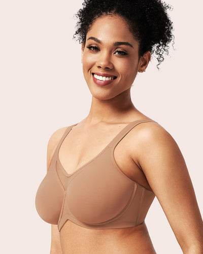 HSIA Minimizer Bras for Women Plus Size, Full Coverage Coolcomfort T Shirt Unlined Bra with Underwire for Heavy Breast, Warm Taupe 34C