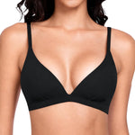 Wenera Triangle Bralette Wireless Padded Pull On Plunge Bra(Black) | Removable Thin Pads, Soft Support, No Underwire, Seamless, Sexy Low Cut V Neck Lingerie for Everyday