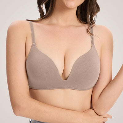 Eleplus 3 Pieces Lightly Lined Wireless Bras for Women Comfy Plunge T Shirt Bra Pack (Mixcolor1,32B)