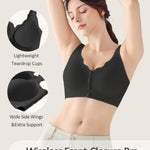 Gailife V Neck Jelly Front Closure Bras for Women Wireless Mastectomy Bralettes Full Coverage Comfortable Seamless Support Bra, Black, L