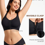 BRABIC Front Closure Bras for Women Compression Surgical Bra No Underwire Full Coverage Wireless Bralette, Black, M