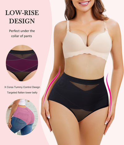 Nebility 2 Piece Tummy Control Shapewear Butt Lifting Underwear for Women Lower Belly Waist Trainer Seamless Faja Body Shaper (Black 2pk, Medium)