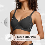 Seamless Wireless Bra for Women with Support - No Underwire Full Coverage Push Up Comfort Bras - Back Fat Smoothing No Wire Bralette for Womens - Padded Soft Lift Bralettes(Black,L)