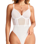 Nebility Shapewear Bodysuits for Women Tummy Control Slimming V Neck Shapewear Bodysuit Thong Body shaper with Underwire (White, Large)