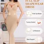 ciksob Shapewear Slips For Under Dress Deep V Neck Tummy Control Long Full Slip Dresses for Women Seamless Body Shaper with Adjustable Strap Beige M