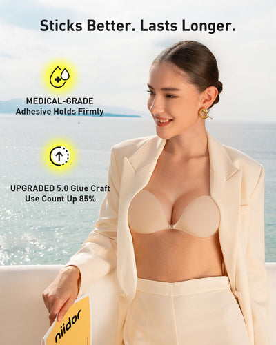 Niidor Adhesive Bra Strapless Sticky Invisible Push up Silicone Bra for Backless Dress with Nipple Covers Nude(A Cup)