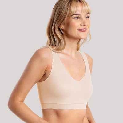 Floatley Cozy Bra Comfort Wirefree Full Coverage Seamless Bra with Embedded Pad for Women Size XL Champagne