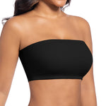 ONEW Strapless Bandeau Bras for Women Seamless Wireless Tube Top Non-Padded Bralette with Clear Bra Straps,Black,X-Large