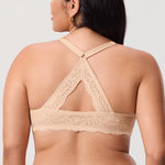 DELIMIRA Women's Front Closure Bras Racerback Sheer See Through Full Coverage Plus Size Underwire Unlined Bra Beige 36DD