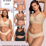 OEAK Womens Wireless Jelly Bra Plus Size Supportive Seamless Bras Full Coverage Push Up Comfortable No Underwire Tshirt Bras Creamy Beige L