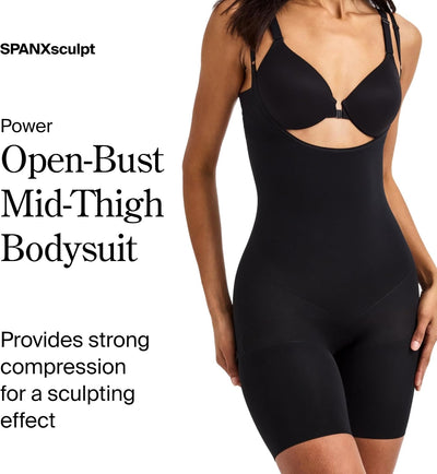 SPANX SPANXsculpt Power Series Open-Bust Mid-Thigh Bodysuit - Level 4 Compression - Lightweight Body Shapewear for Women