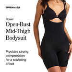 SPANX SPANXsculpt Power Series Open-Bust Mid-Thigh Bodysuit - Level 4 Compression - Lightweight Body Shapewear for Women - Very Black - Medium
