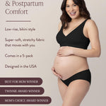Kindred Bravely Under the Belly Bikini Maternity Underwear for Women and Postpartum Underwear 5 Pack (Black/Beige, Medium)