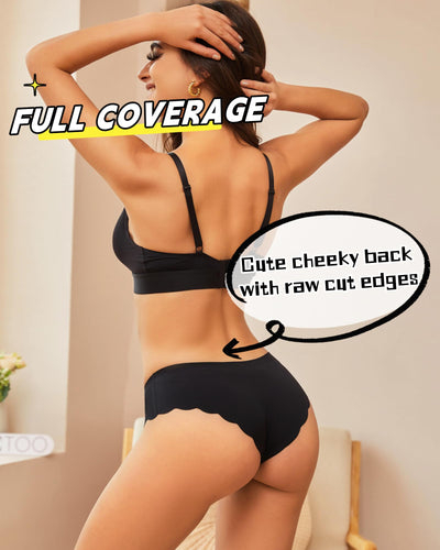 FINETOO 6 pack Seamless Underwear for Women Sexy Low Rise Hipster Wave Edge No Show Bikini Panties Womens Cheeky S-XL