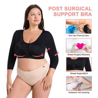 Plus Size Women's Arm Shaper Tops Arm Lift Slimmer Compression Sleeves Support Garment Post Surgical Corrector Tank Top 3/4 Sleeve (4XL, Black)