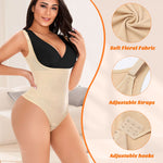 Werena Thong Shapewear Bodysuit for Women Tummy Control Open Bust Body Shaper Slimmer Shaping Thong(#2 Smoothing Beige,Large)