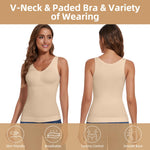 JOYSHAPER Women's Shapewear Tops Padded Bra Shapewear Tank V-Neck Cami Shaper Compression Tank Tops for Tummy Control Shapewear Camisole Nude S