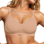 Vertvie Womens Seamless Jelly Bras No Underwire Comfort Push Up Bras Buttery Soft Wireless Bralette Full Coverage Sports Bra(Praline,Large)