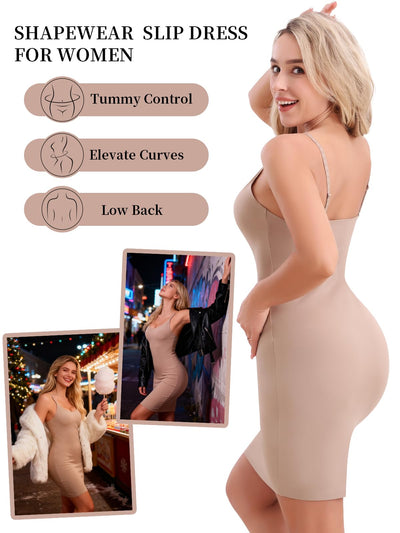 Rosemary Kiss Full Slip for Women Under Dress Non Cling Tummy Control Body Shaper Slips Shapewear Dresses (US, Alpha, Medium, Regular, Regular, Nude)
