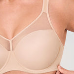 DELIMIRA Women's Full Coverage Bras Underwire Lightly Padded Plus Size Supportive Tshirt Sheer Bra Beige 36E