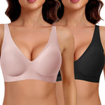Werena Jelly Wireless Bras for Women Deep V Push Up Everyday Bra No Underwire Supportive Plunge Seamless Tshirt Comfy Bralette (Black+Pink,M)