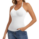 JOYSHAPER Halter Shapewear with Built in Bra Tank Tops for Women Shapewear Camisole V-Neck Halter Cami Shaper with Padded Bra Compression Body Shaper White 2XL