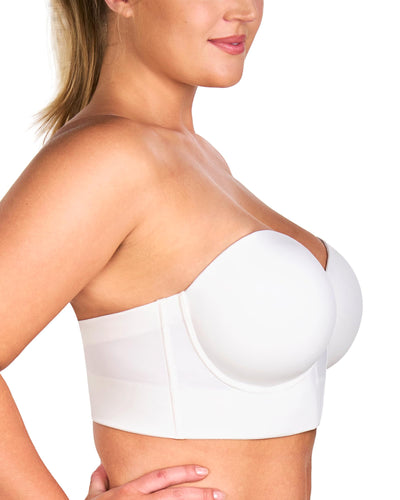HSIA Strapless Bras for Women, Longline Corset for Large Bust Plus Size Supportive Bustier Minimizer Convertible Bandeau, White 34DD