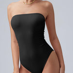 OQQ Womens Tube Bodysuits Strapless Basic Sleeveless Ruched Stretch Classic-Fit Tops Sexy Bodysuits Black