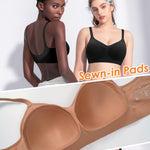 Wireless Sewn in Padded Bras for Women Comfortable Push Up Full Coverage Bralettes No Underwire Everyday Tshirt Bra(#01 Black(Padded)-Spaghetti Strap,Large)